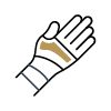 Black and gold bandaged hand and wrist due to carpal tunnel syndrome.