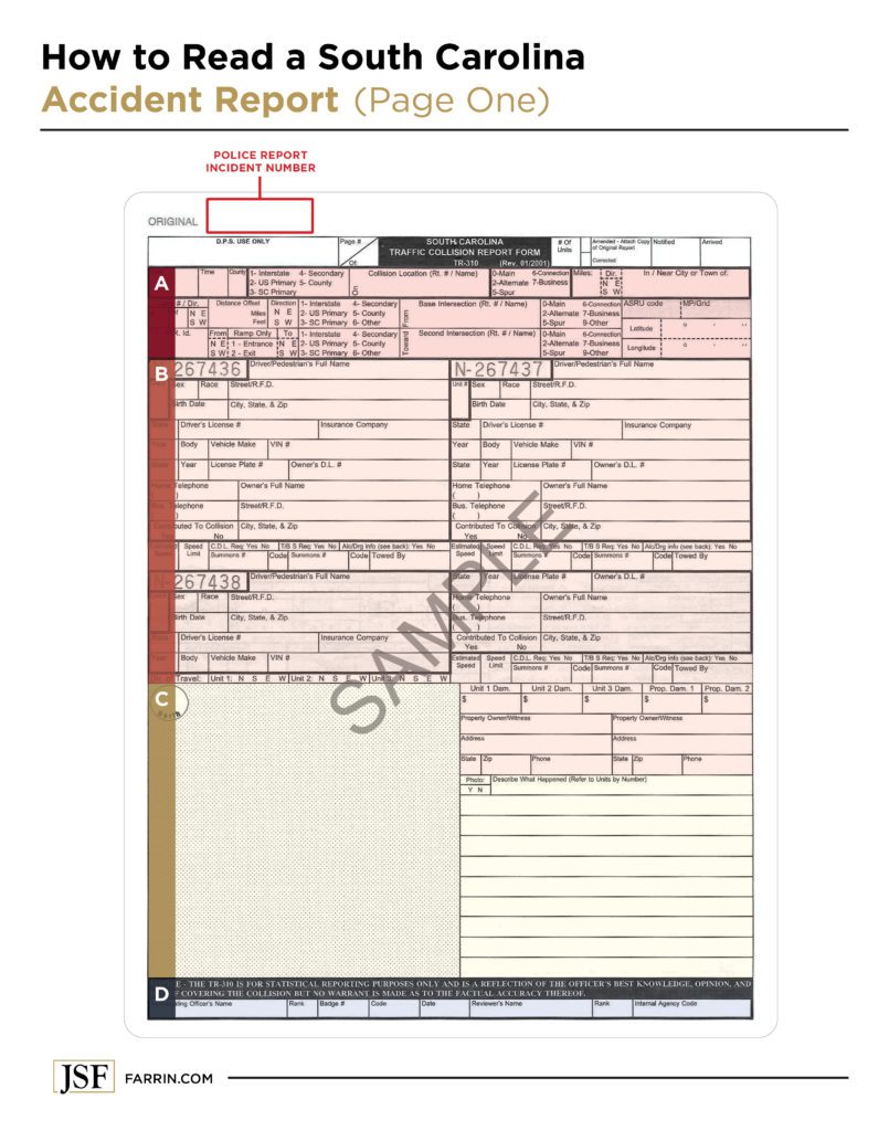 Example of a South Carolina police accident report.