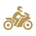 Gold icon of a fast motorcycle.