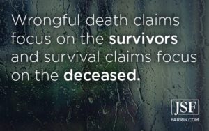 Wrongful death claims focus on the survivors & survival claims focus on the deceased.