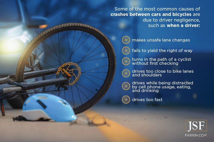 Some of the most common causes of crashes between cars and bicycles are due to driver negligence.