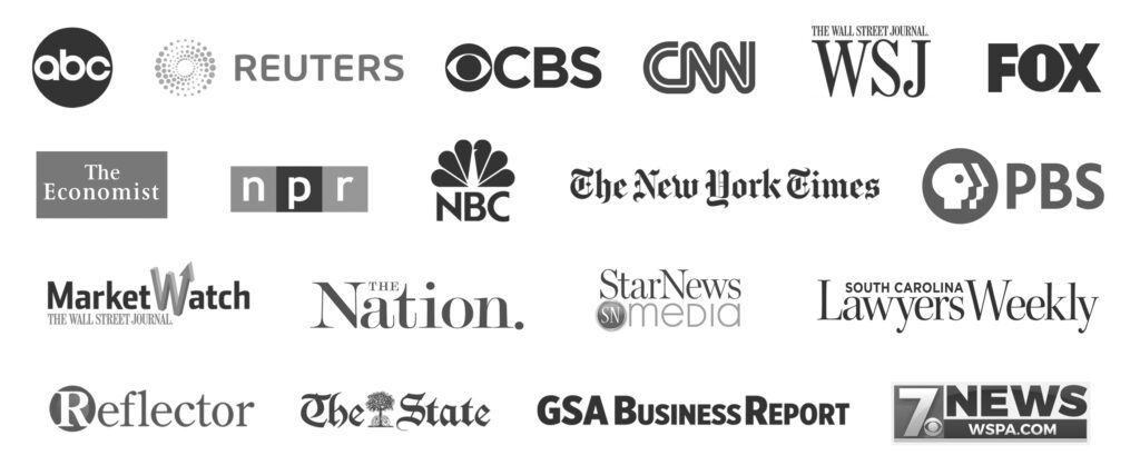 A collection of logos of various news and media outlets in which the Law Offices of James Scott Farrin has been featured.