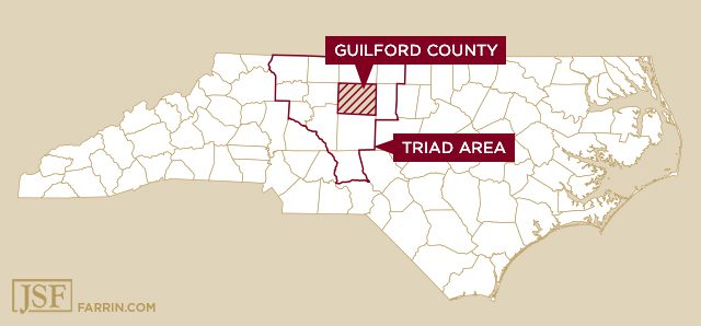 Map of Greensboro North Carolina and the surrounding Triad area.