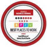 "Farrin ranked #1 in the 2020 Best Places to Work Awards list by the "Triangle Business Journal".