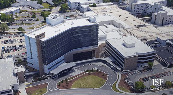 Aerial view of REX Healthcare Hospital.