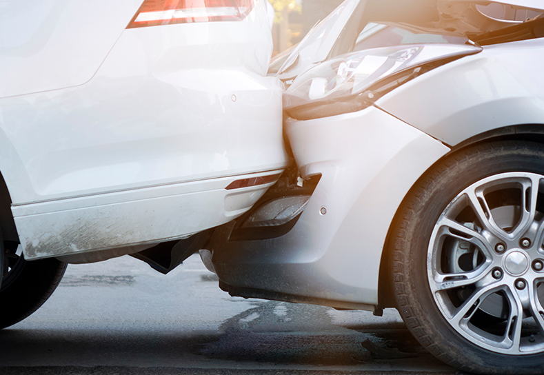 Car rear ending another car in a crash.