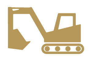 Gold backhoe construction icon.