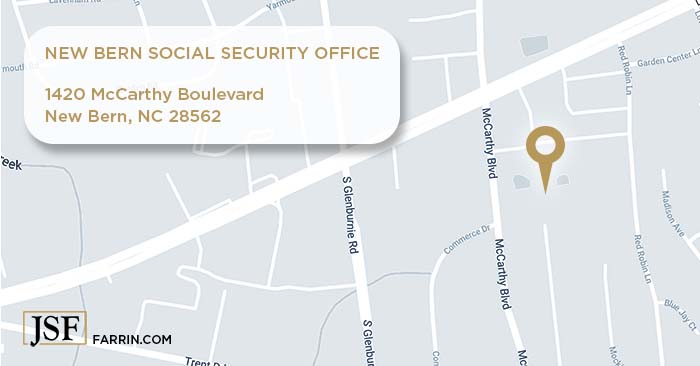 The New Bern Social Security Administration office is located at 1420 McCarthy Blvd, New Bern NC.
