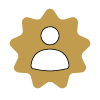 Person icon in a gold emblem.