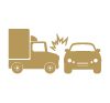 Icono dorado de accidente de automóvil y camión.