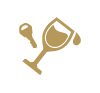Copa de vino dorada y el icono de una llave de un auto.