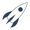 A rocket ship with blue fins.