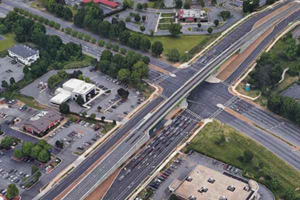 Aerial view of the US 29 and NC 24 intersection in Charlotte, NC.