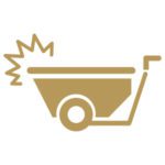 Gold icon of a wheelbarrow causing a collision.