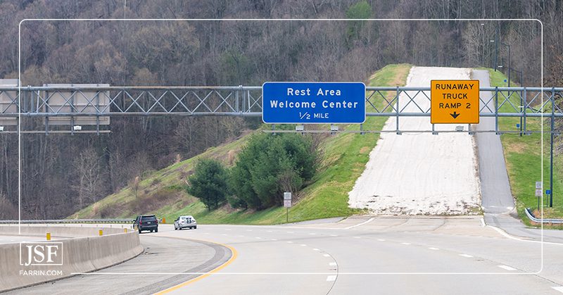 A highway near Asheville, NC, with an emergency ramp for runaway trucks.
