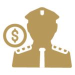 Gold icon of a military officer with a dollar sign.