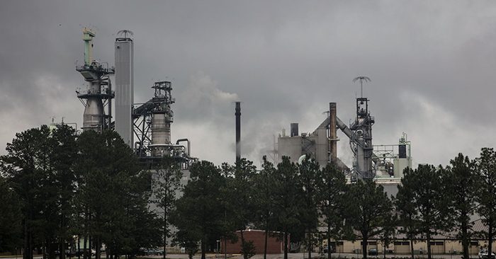 Cloudy sky over the International Paper pulp mill in New Bern, North Carolina.
