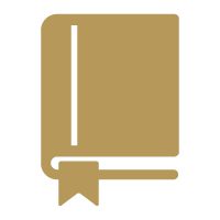 ALT TEXT: Gold icon of a hardcover book with a bookmark.