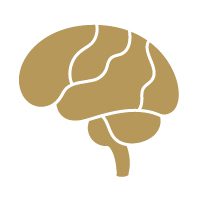 ALT TEXT: Gold icon of a profile of a human brain.