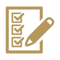 ALT TEXT: Gold icon of a pencil checking off boxes on a checklist.