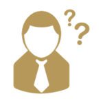 Gold icon of a confused lawyer.