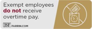 Exempt employees do not receive overtime pay.