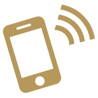 Gold icon of a ringing cell phone.