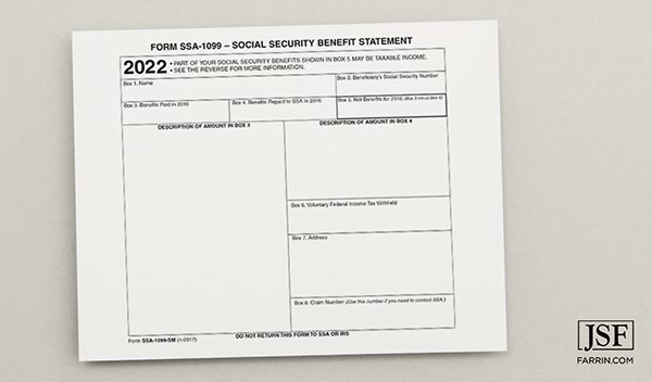 Example of form SSA-1099, the Social Security Benefit Statement.