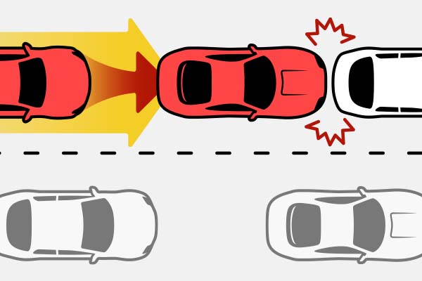 Diagram of a multi car accident from above.