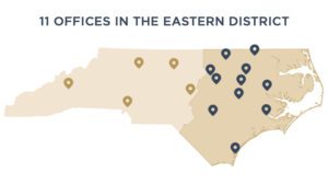 Law Offices of James Scott Farrin have 16 offices across NC, 11 of which are in the Eastern District.