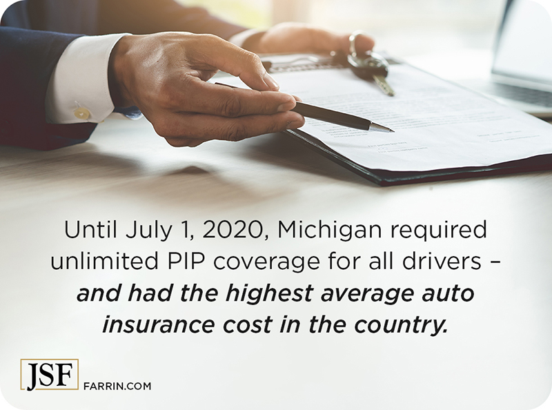 Until July 1 2020 Michigan required unlimited PIP coverage for all drivers & had the highest average auto insurance cost in the USA.