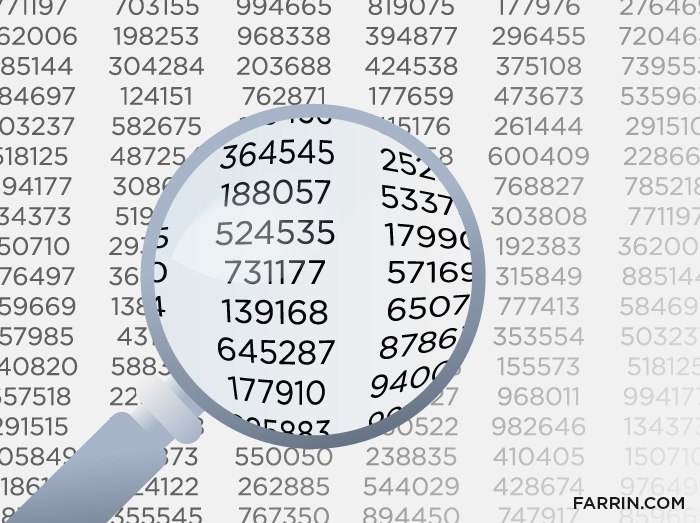 Magnifying glass searching through a list of numbers.