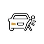 Simple icon of a pedestrian being hit by a car.