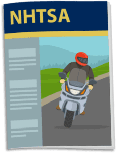 NHTSA statistics brochure with a motorcyclist on the cover.