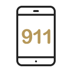 Icon of a cell phone with 911 on the screen.