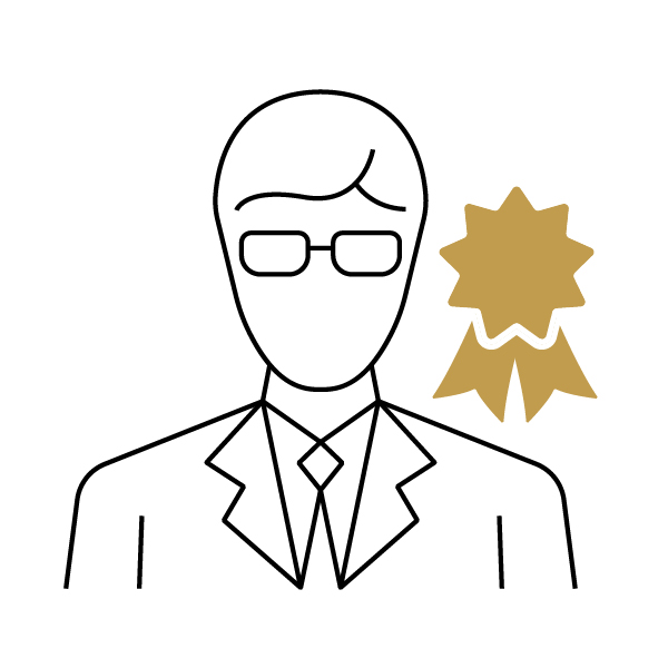 Icon of an attorney with a gold award ribbon.