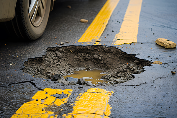 James Scott Farrin law offices highlights dangerous roads with potholes in Greensboro.
