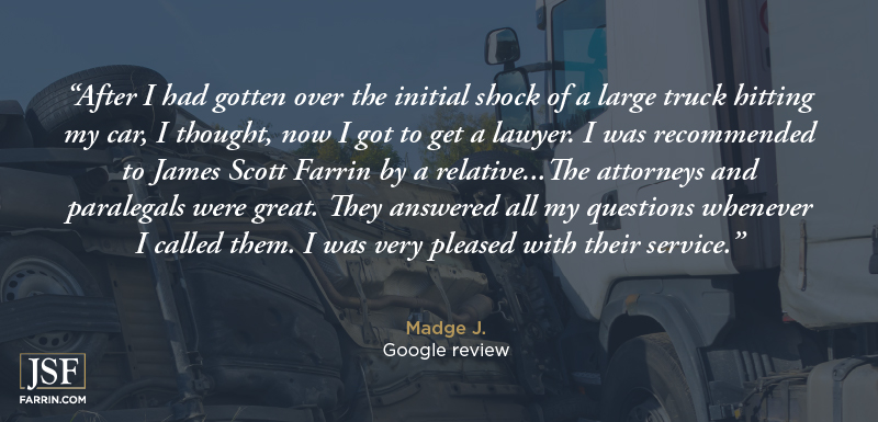 A testimonial from Madge, who was very pleased with James Scott Farrin's services.