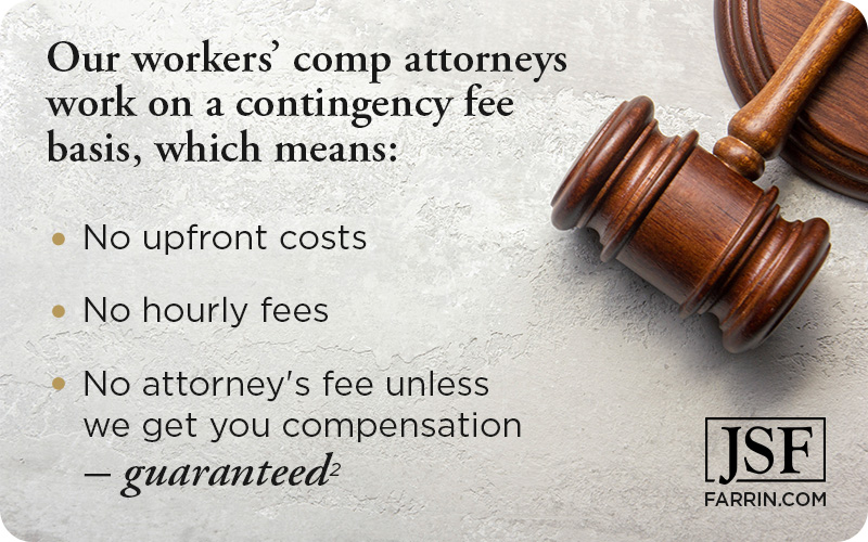 Hiring a James Scott Farrin lawyer on contingency fee basis means no upfront costs, no hourly fees, no attorney fee unless we win & the attorney is paid a percentage of the compensation won.