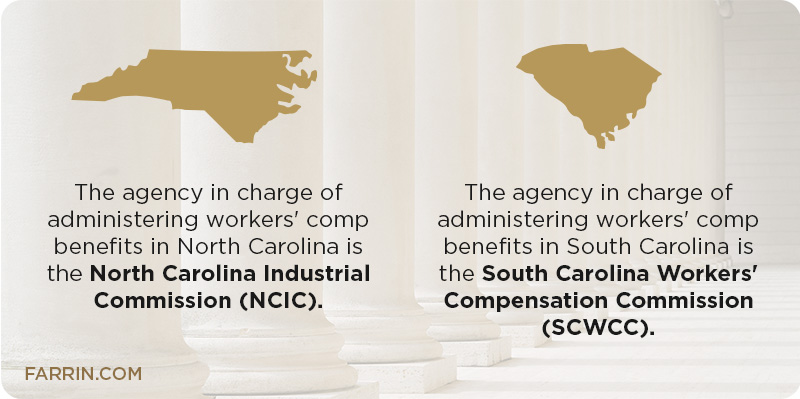 The agency in charge of administering WC benefits in NC is the NCIC. In SC it's the SCWCC.