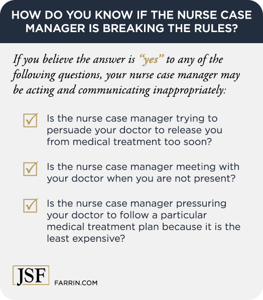 A checklist of items that may indicate that the nurse case manager is breaking the rules.