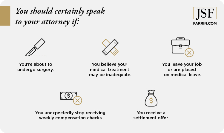 You should look for a new worker's compensation attorney if they do not communicate with you during these milestones.