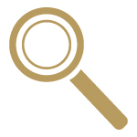 Gold icon of a magnifying glass.