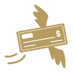 A check with wings flying away, symbolizing lost wages.