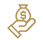 Gold hand with money bag icon