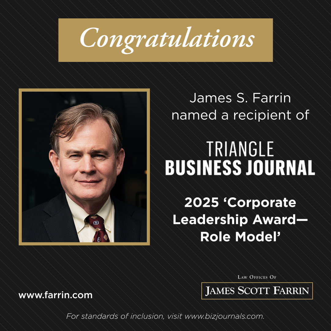 James S. Farrin Honored with Triangle Business Journal Corporate Leadership Award – Role Model