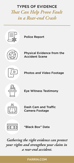 Types of evidence that can help prove fault in a rear-end crash