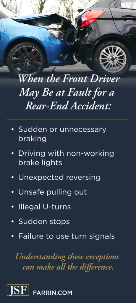 when the front driver may be at fault for a rear-end accident graphic